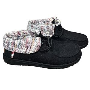 HEY DUDE WENDY Fold Womens Black Baja Multicolor Slip on Ankle bootie Boots Sz 6